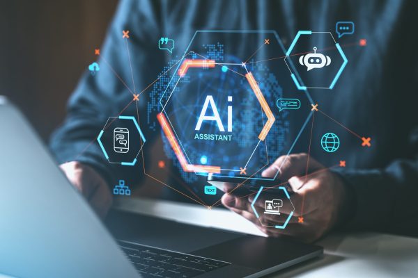 Futuristic,Holographic,Interface,Showing,Ai,Assistant,With,Chatbot,,Messages,,And