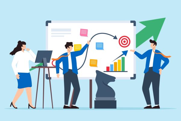Vector,Illustration,Of,Team,Developing,Sales,Strategy,With,Sticky,Notes